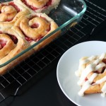 Strawberry Rhubarb Sweet Rolls with Vanilla Buttercream Glaze